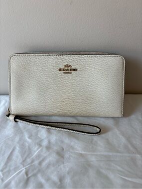Coach Cream Saffiano Zip Wristlet with Gold Logo